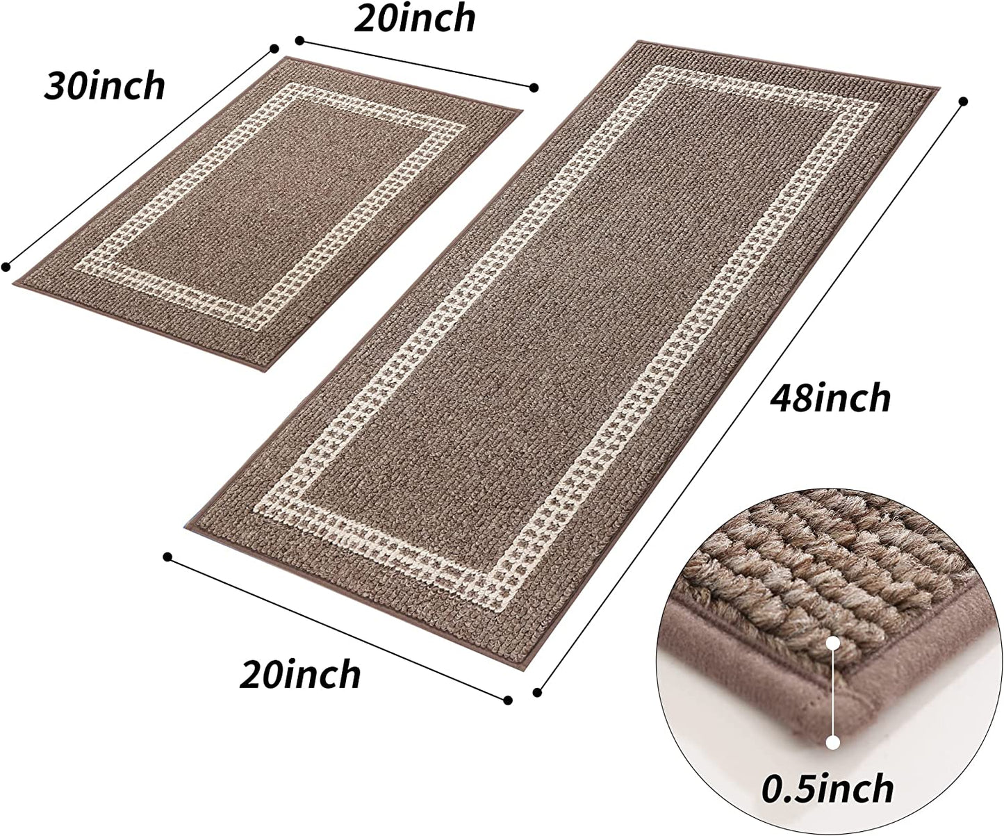 [2 PCS] Super Absorbent, Non-Skid, Washable, Polypropylene, Blue Kitchen Rugs and Mats 48x20 Inch/30X20 Inch