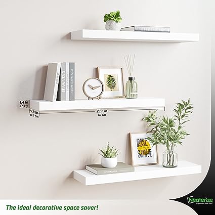 Set of 3| Durable Wall Shelves with Invisible Bracket (White - Small)