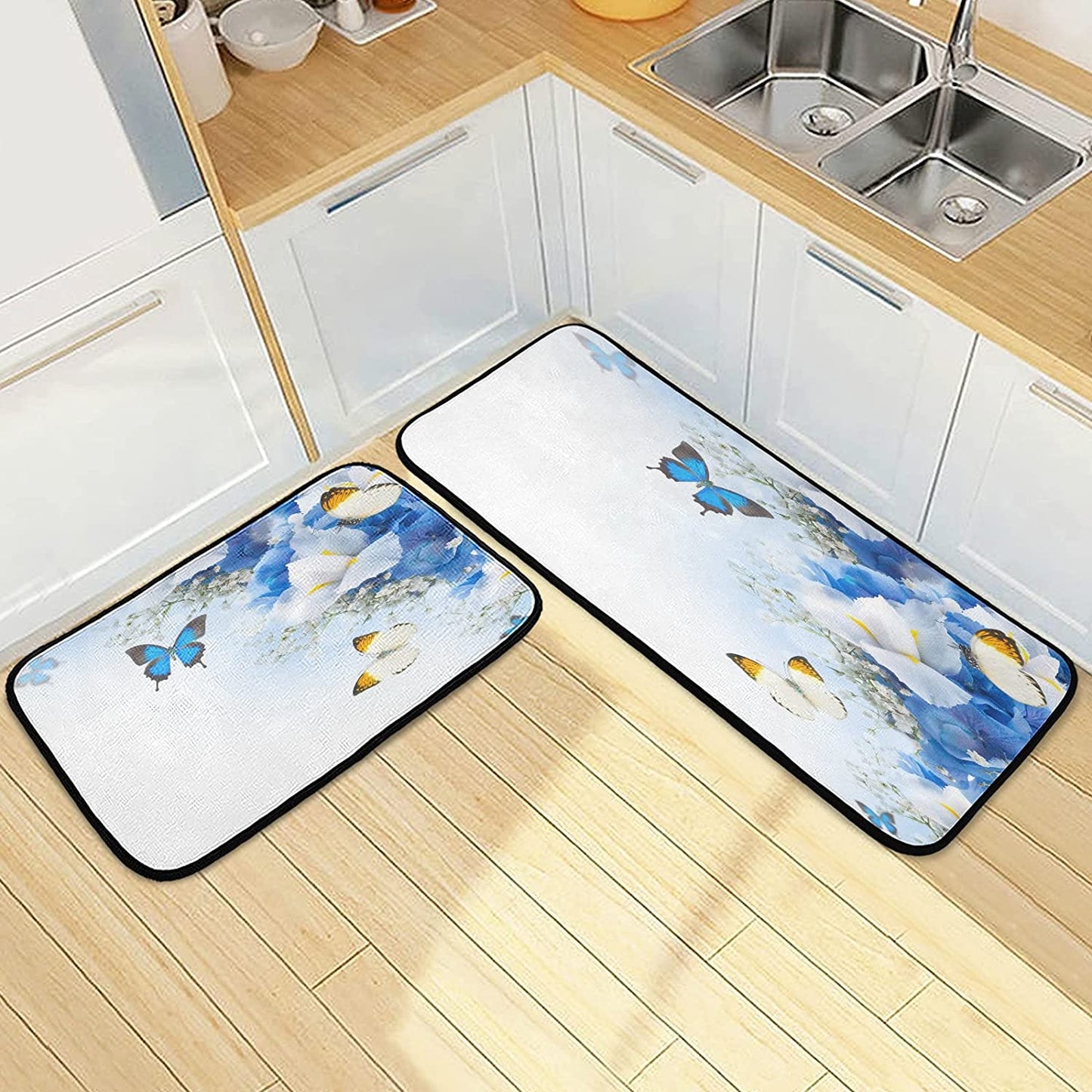 2 Pieces Honeycomb Beehive Wasp Bumblebee Anti Fatigue Kitchen Rug Set - 20"x28"+20"x47" 20"x28"+20"x47"