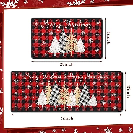 2 Pc Rooster Non Slip Washable Home Winter Holiday Decor, 17 x 30 Inch, 17 x 47 Inch