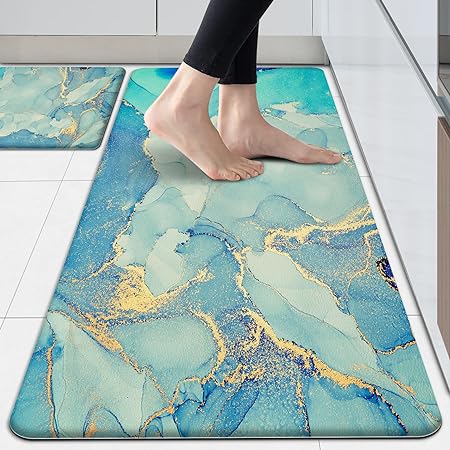 Anti Fatigue Cushioned Marble Gold Kitchen Accessories Non-Skid & Waterproof Standing Desk Mat for Floor Office, Sink, Laundry