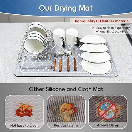 Absorbent Waterproof  24"x16" Large Dish Drying Mat for Kitchen Counter Cabinets