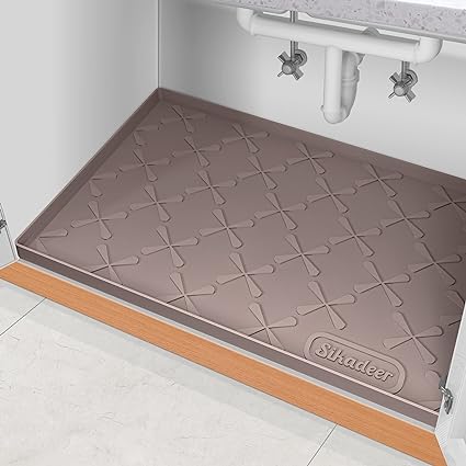 Under Sink Mat for Kitchen Waterproof, 34" x 22" Silicone Under Sink Liner, Up to 3.3 Gallons Liquid, Kitchen Bathroom Cabinet Mat-Fits 36'' Stand Cabinets