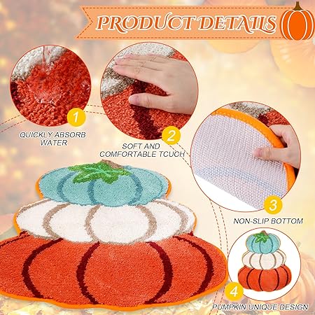 Non Slip Thanksgiving Pumpkin Shape Autumn Cute Orange Floor Mat (27.6 x 21.7 Inch)