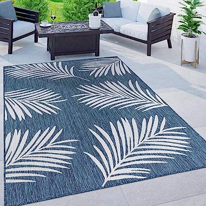 Contemporary Palm Leaves Textured Flat Weave Easy Cleaning Outdoor Rugs