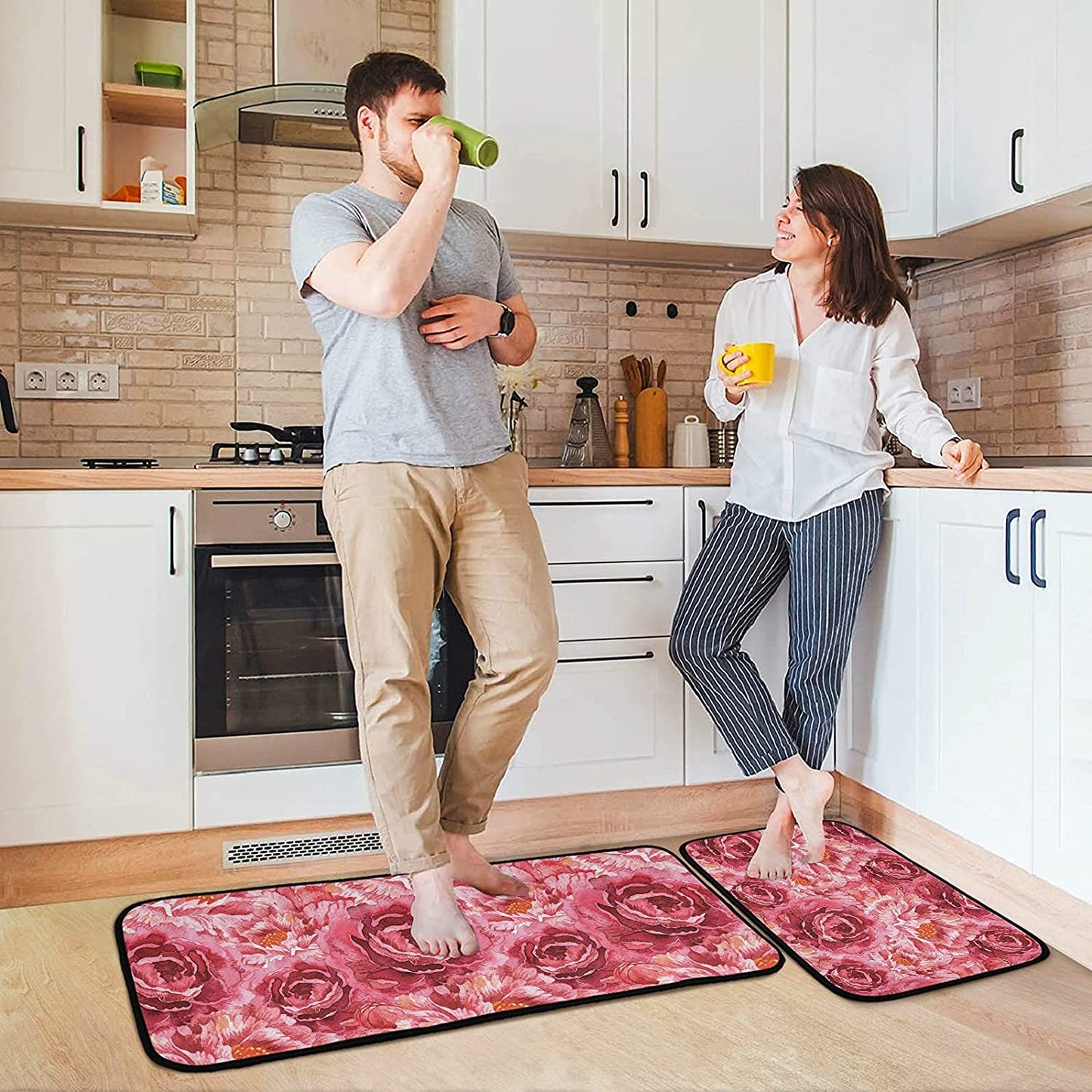 2 Pieces Honeycomb Beehive Wasp Bumblebee Anti Fatigue Kitchen Rug Set - 20"x28"+20"x47" 20"x28"+20"x47"