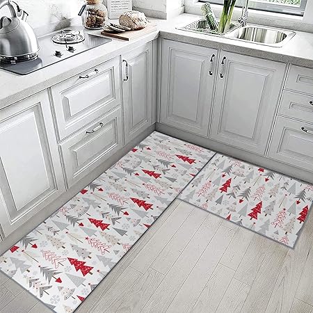 Non Skid Washable Set of 2, Winter Kitchen Decor Floor Mat Under Sink Mat Throw Rug for Doormat