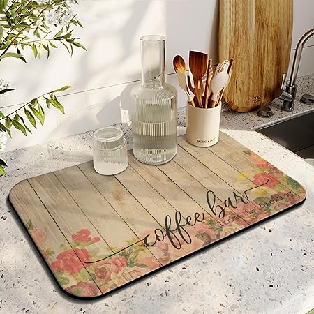 Accessories for Countertop Pioneer Flower Absorbent Hide Stain Rubber Backed Dish Drying Mats, (20x12in)