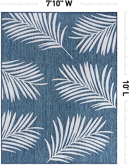 Contemporary Palm Leaves Textured Flat Weave Easy Cleaning Outdoor Rugs