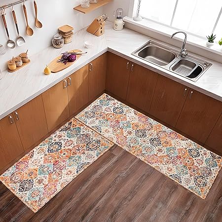 Sets of 2 Large Door Rugs Non Slip Decor Bohemian Mat Retro Fuzzy handwash Pads 47x17 in