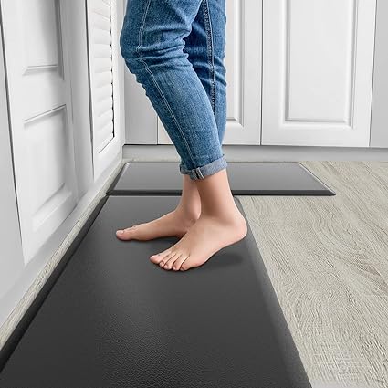 Kitchen Mats for Cushioned Anti-Fatigue Use 2 PCS, 0.47 Inches, 17.3"×28"+17.3"×28", Black