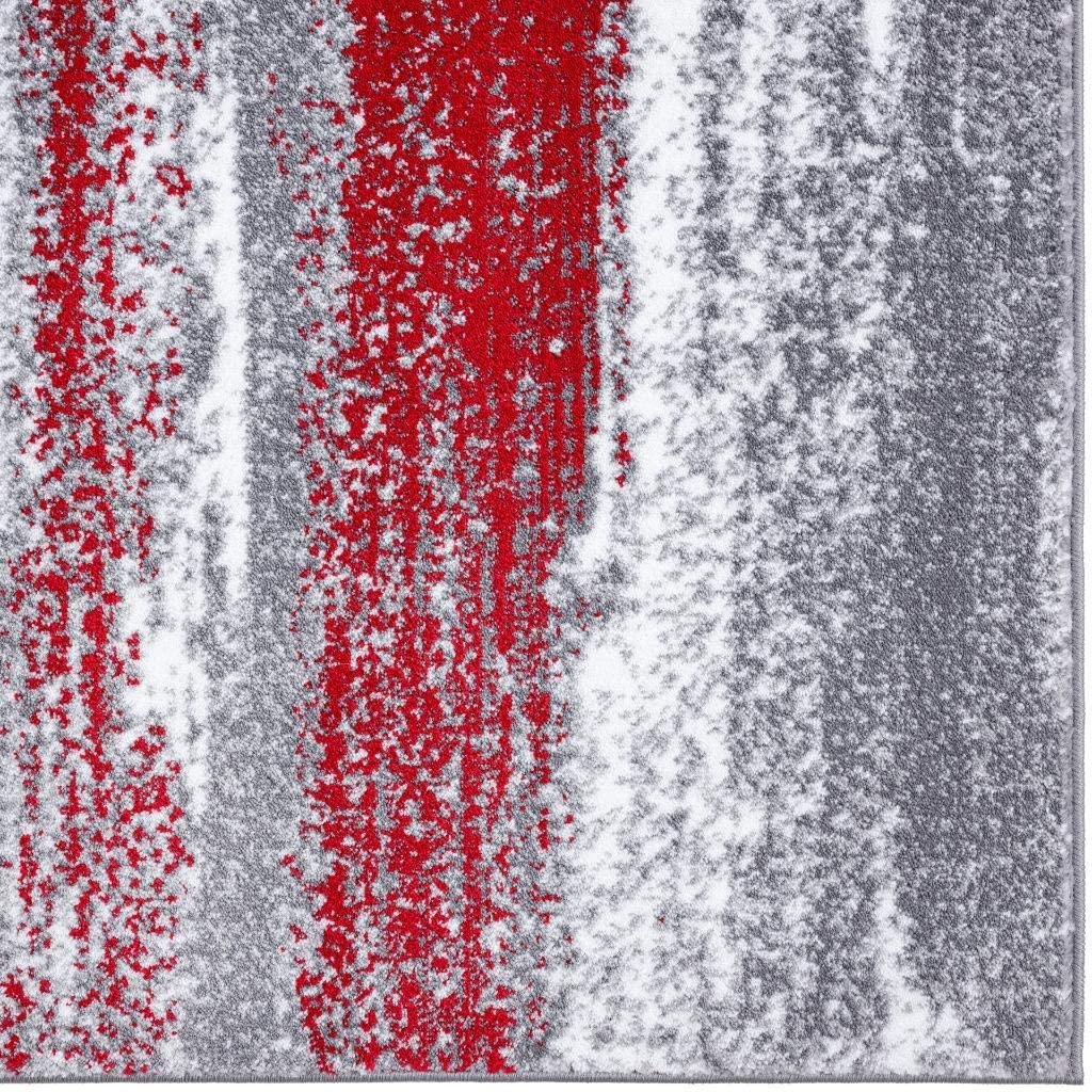 Modern Abstract Soft Ivory Grey Red Area Rug