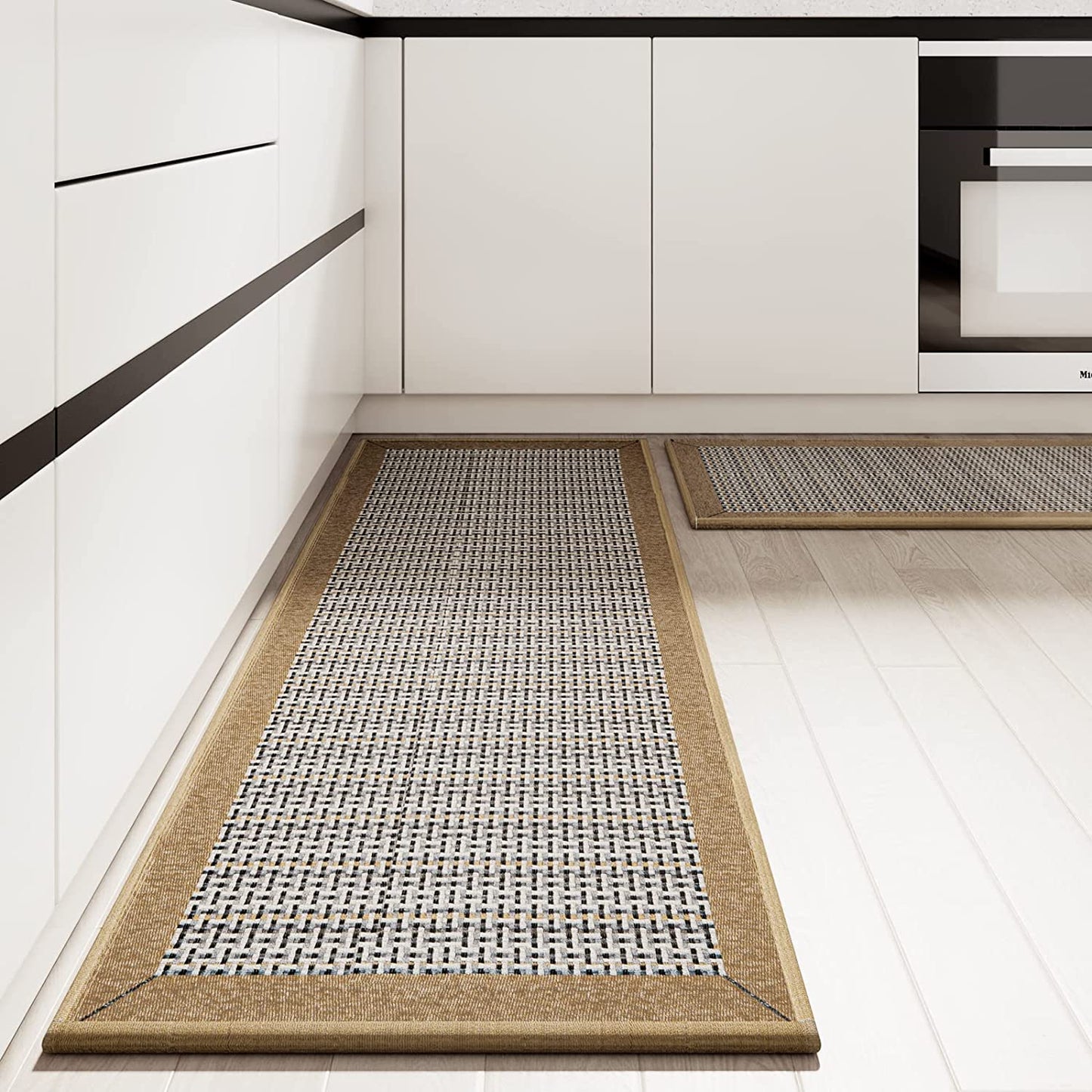 Non Skid Washable,2 Pieces Set Kitchen Rugs - (Light Brown, 20"x32"+20"x48")