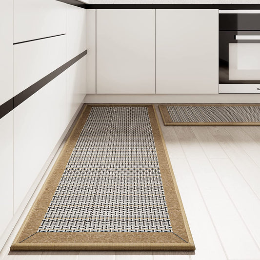 Non Skid Washable,2 Pieces Set Kitchen Rugs - (Light Brown, 20"x32"+20"x48")