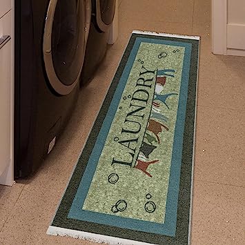 Machine Washable Wrinkle Free Text Design Laundry Room Rug Cotton 2x5 (20" x 59", Brown)