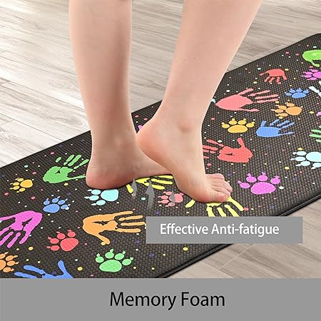 [2 PCS] Cushioned Anti-Fatigue Waterproof Non-Skid Ergonomic Comfort Foam Rugs, (Black) 17.3"x30"+17.3"x47"