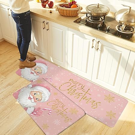Non SlipTeal Golden-Yellow Pumpkins Fall Maple Leaf Botanical Anti-Fatigue Kitchen Rugs Set of 2,