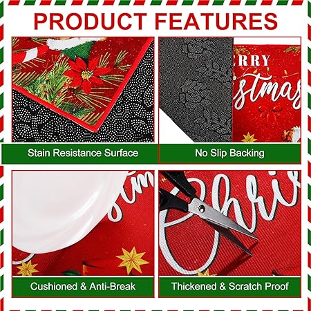 Absorbent Plaid Buffalo Santa Snowman Kitchen Mats, 47 x 17 Inch, 29 x 17 Inch (Vintage)