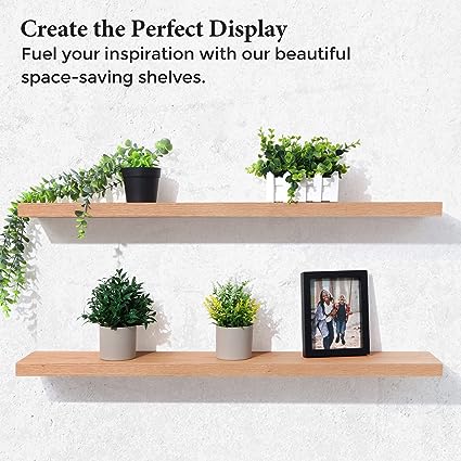 24 Inch Wall, Set of 2, Solid Wood Shelves for Wall Storage