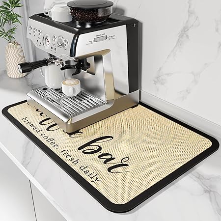 Absorbent Rubber Backed Quick Drying Mat Fit Under Coffee Maker Espresso Machine - Coffee Bar Accessories Kitchen Counter Dish Drying Mat, Marble 19"x12")