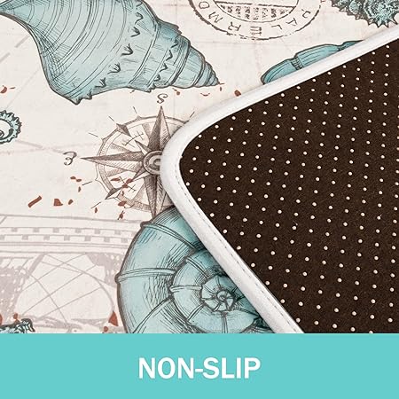 Set of 2,Coastal  Anti Fatigue Cushioned Non Slip,  Summer Nautical Kitchen Rugs, 17'' x 47'' + 17'' x 30''