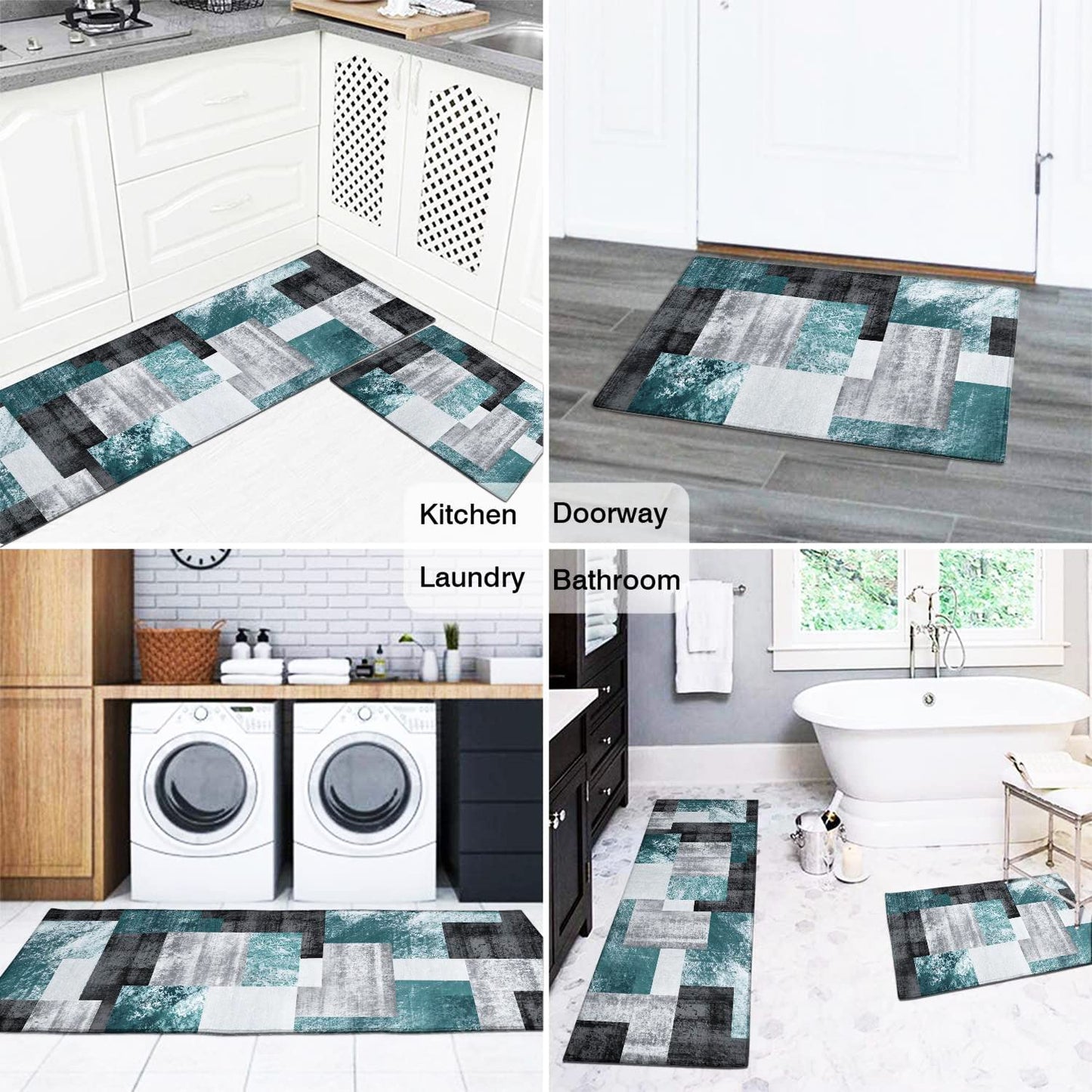 Anti Fatigue Non Slip Waterproof Washable Rug - 17x24+17x48inch Grey