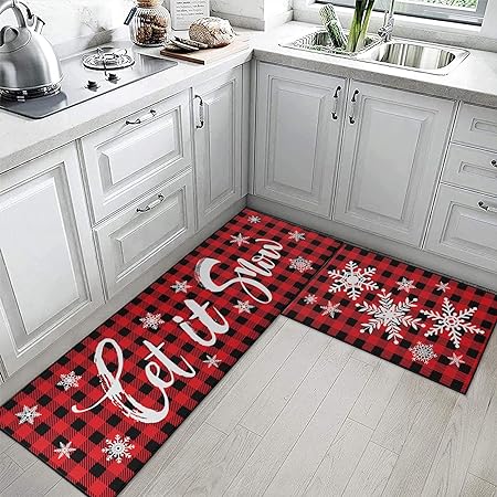 Non Skid Washable Set of 2, Winter Kitchen Decor Floor Mat Under Sink Mat Throw Rug for Doormat