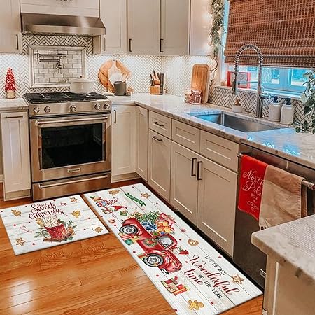 Non Slip Kitchen Rug Anti Fatigue Mats for Kitchen Floor Waterproof Washable Rug Runner for Kitchen Laundry17x30+17x47inch