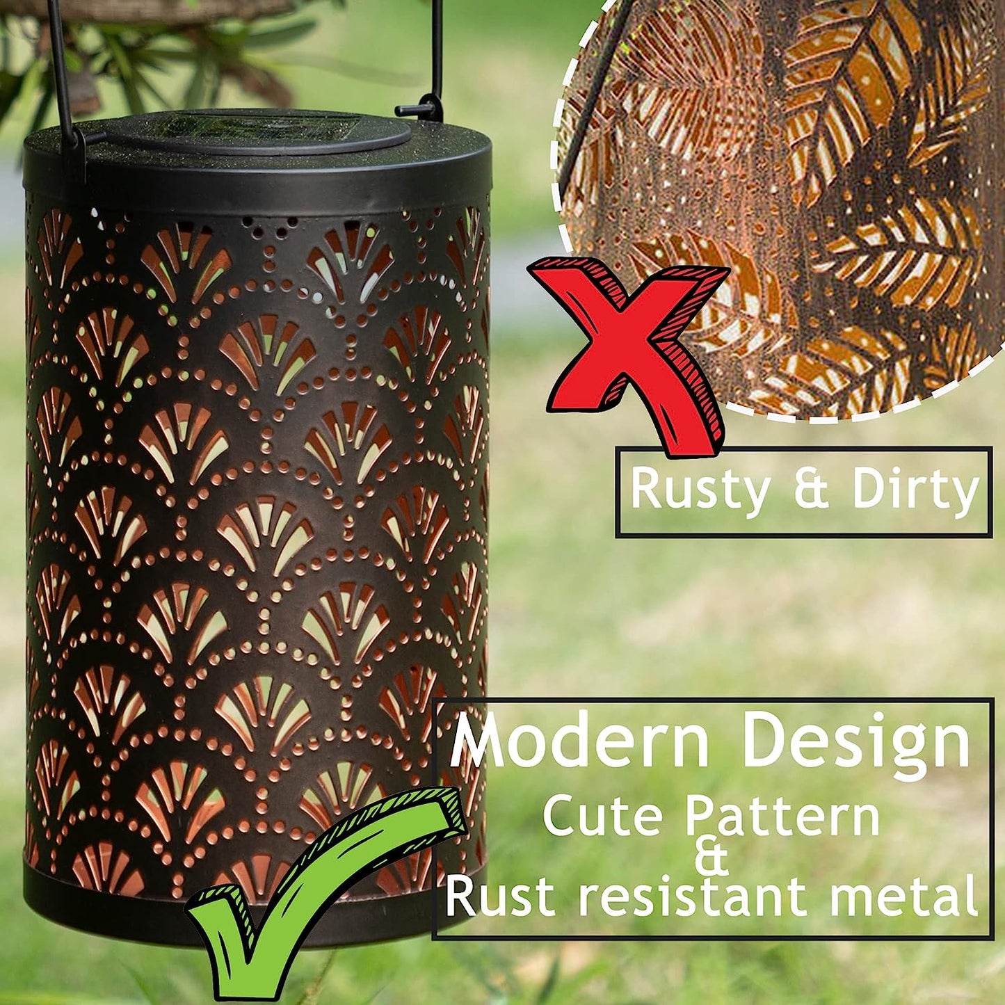 Solar Lantern Outdoor Waterproof, Hanging, Powered Lights, Backyard Porch Patio Balcony Teepee Lawn Pathway Tree-Flower