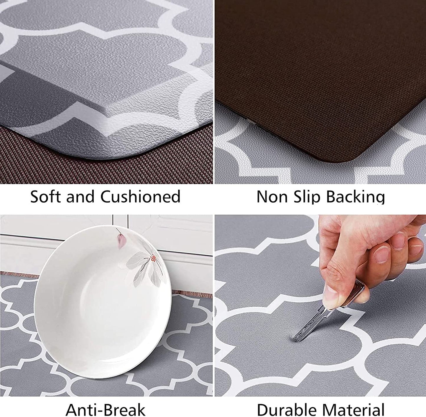 [2 PCS] Anti-Fatigue Kitchen Rug, Waterproof Non-Slip Kitchen Heavy Duty PVC Ergonomic Comfort for Kitchen  , Floor Home, Office, Sink, Laundry,Grey