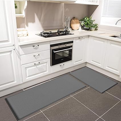 0.47 Inches Cushioned Anti-Fatigue Kitchen Rug, Kitchen Mats for Floor, Non-Slip Kitchen Rugs Sets of 2, Waterproof Kitchen Mat 17.3"×30"+17.3"×47",Black