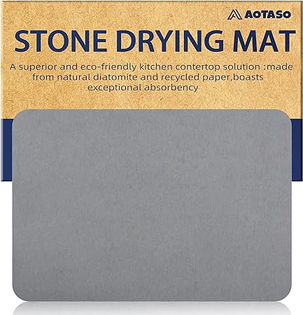 12x16 inch Stone Drying Mat for Kitchen Counter Gray Super Absorbent Diatomaceous Earth Quick Dry Dish Mat