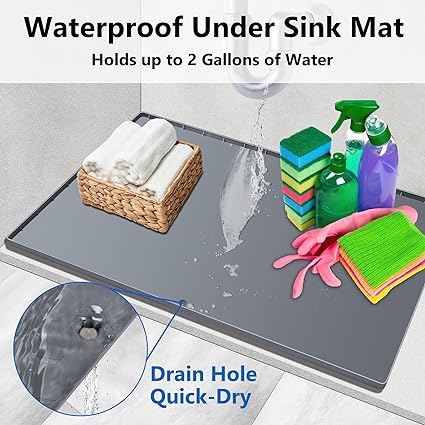 Under Sink Liner, Silicone Mats Shelf Liner for Kitchen Cabinet Tray Bathroom Protectors Black