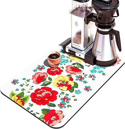 Accessories for Countertop Pioneer Flower Absorbent Hide Stain Rubber Backed Dish Drying Mats, (20x12in)