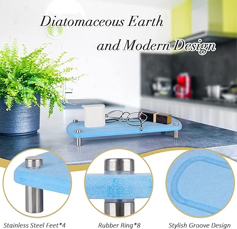 Stone Drying Counter Instant Dry Diatomaceous Earth Sink Caddy Organizer with Stainless Steel Feet (L White)