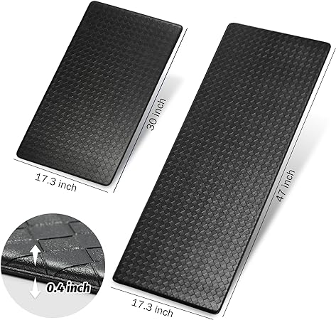 Non Skid Washable Memory Foam Kitchen Rugs, [2PCS] Black, 17.3 x 30+17.3 x 47 inches