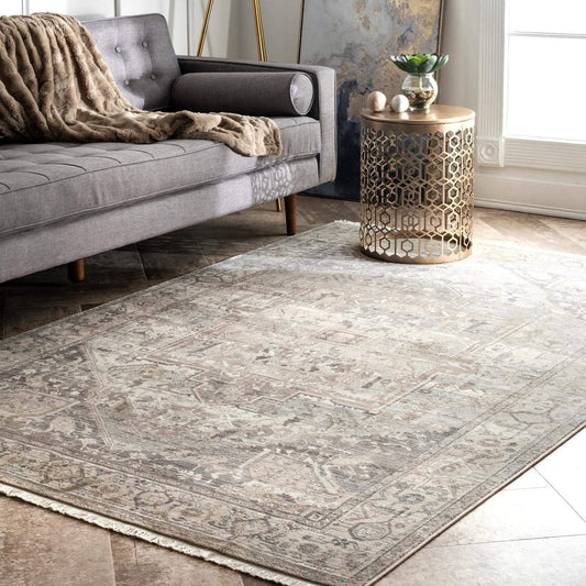 Ethel Medallion Fringe Area Rug, Sliver