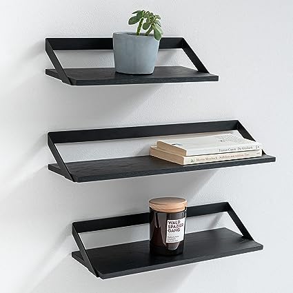 Finn- | 3 Part Floating Shelf Set Made of Metal and Real Wood Veneer