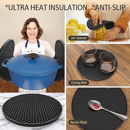 Ultra Thick 8mm Silicone Trivets for Hot Dishes Pots and Pans, Set of 3