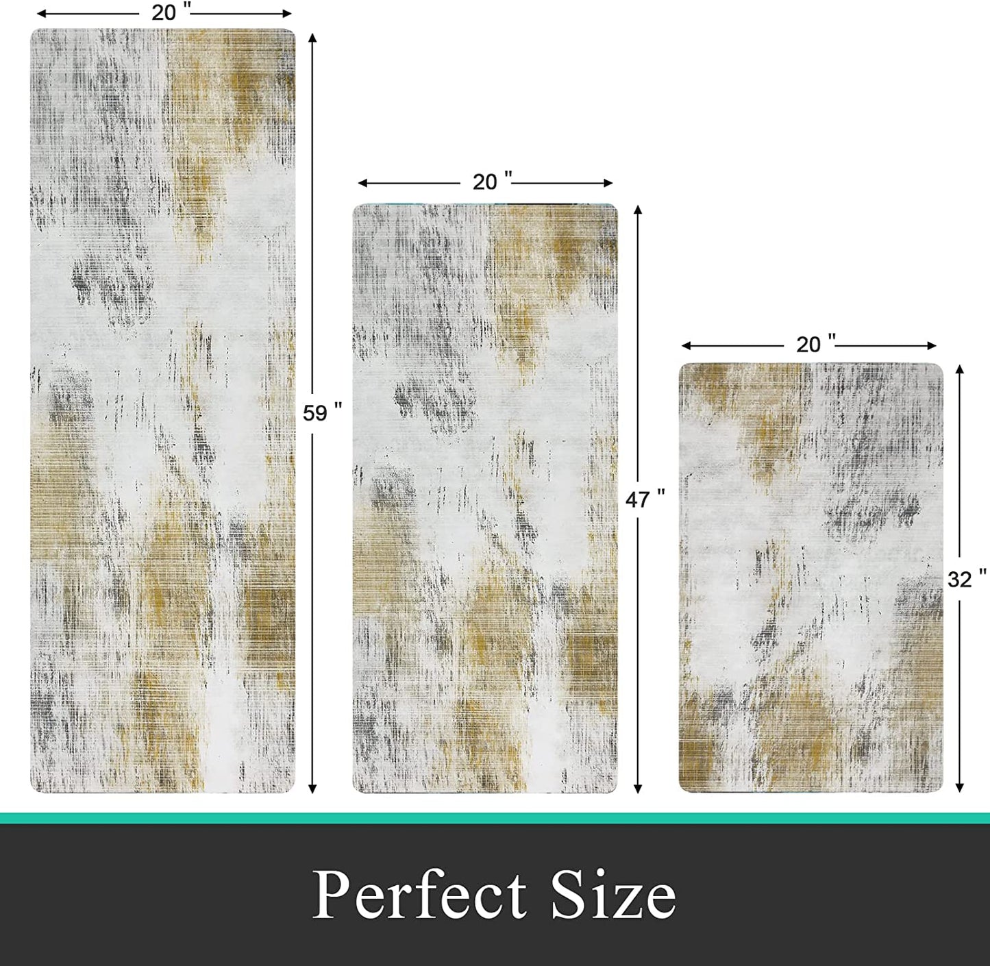 Sets 3 Farmhouse Non Skid Washable Cushioned Area Waterproof Rug