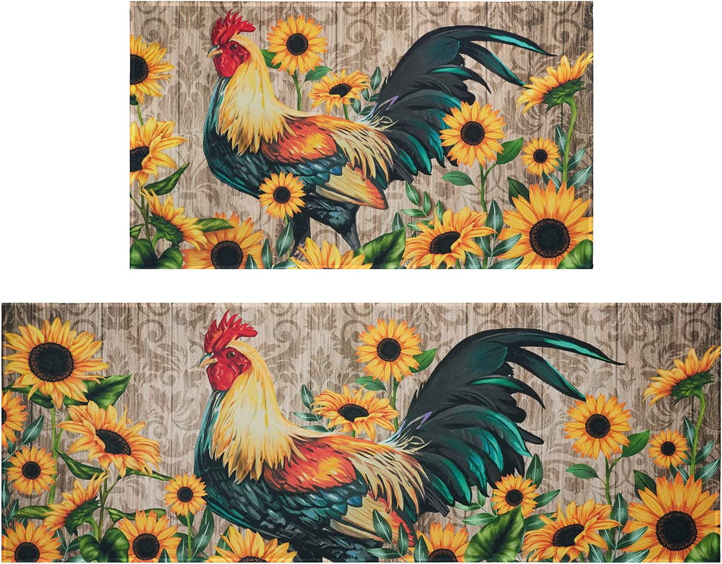 Set of 2- Plant Floral Butterfly Kitchen Rugs with Runner Decor Accessories Things - 17x30 and 17x48 Inch