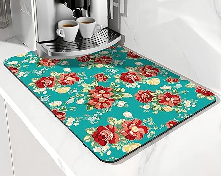 Accessories for Countertop Pioneer Flower Absorbent Hide Stain Rubber Backed Dish Drying Mats, (20x12in)