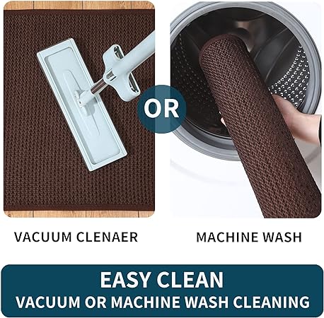 Sets of 2 Absorbent Non Skid Washable Kitchen Rugs and Mats, 17" x 30" + 17" x 59"