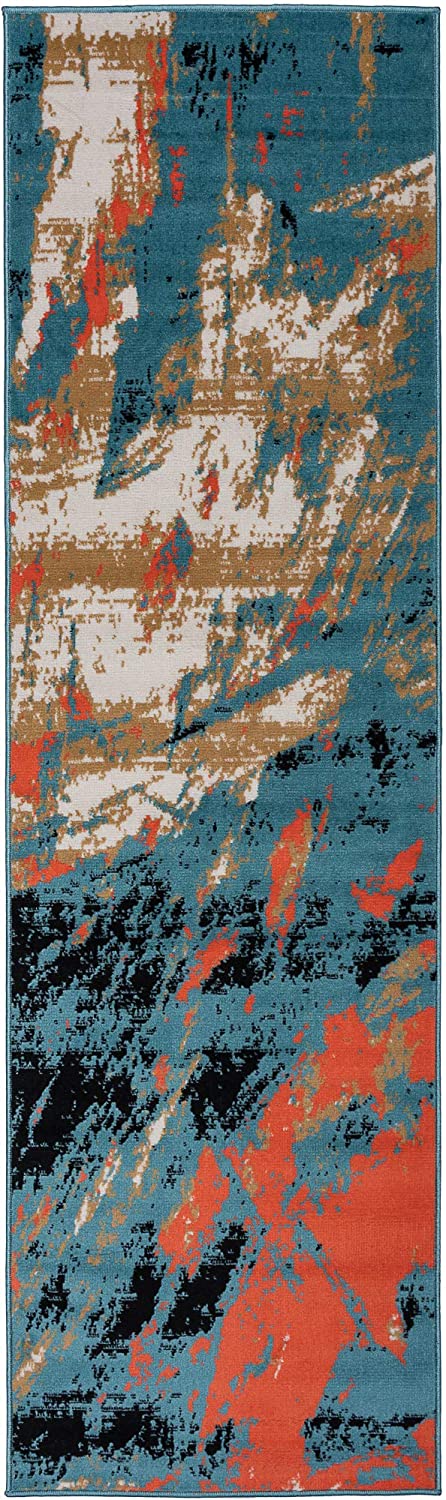 Pastel Collection Contemporary Area Rug Multicolor Blue