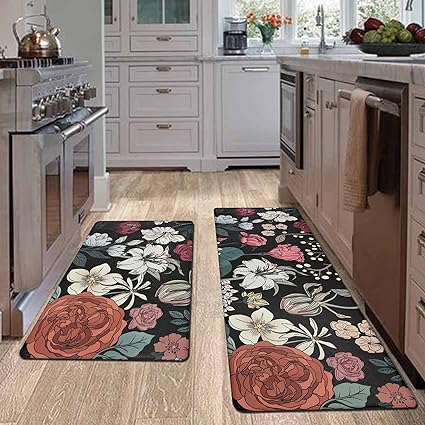 Set of 2 Non Skid Kitchen Mats for Floor Cushioned Anti Fatigue Kitchen Floor Mats Waterproof Comfort Mats for Standing Sink Laundry, 17.3"x28"+17.3"x47"/0.4inch