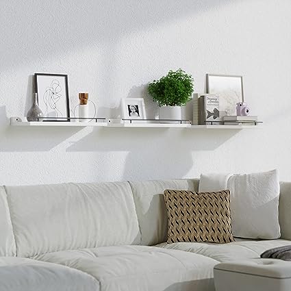 Set of 3 Floating Shelves with Black Metal Guardrail