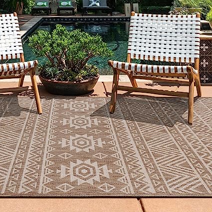 Lecce Distressed Geometric Bohemian Textured Flat Weave Easy Cleaning Outdoor Rugs