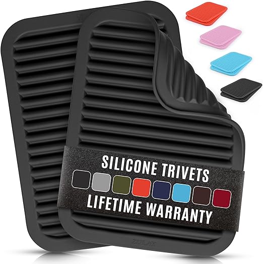 2 Pack (9"x12")Multi-Purpose & Versatile, Heat Resistant Silicone Trivets for Hot Pots and Pans - Black