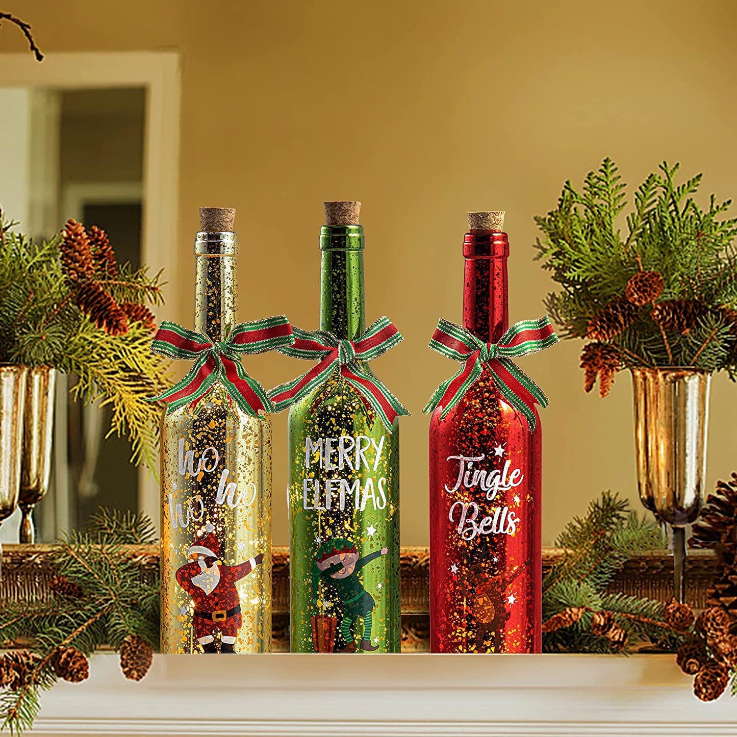 Christmas Decor Wine Bottle Lights, Battery Operated LED Glass with Timer