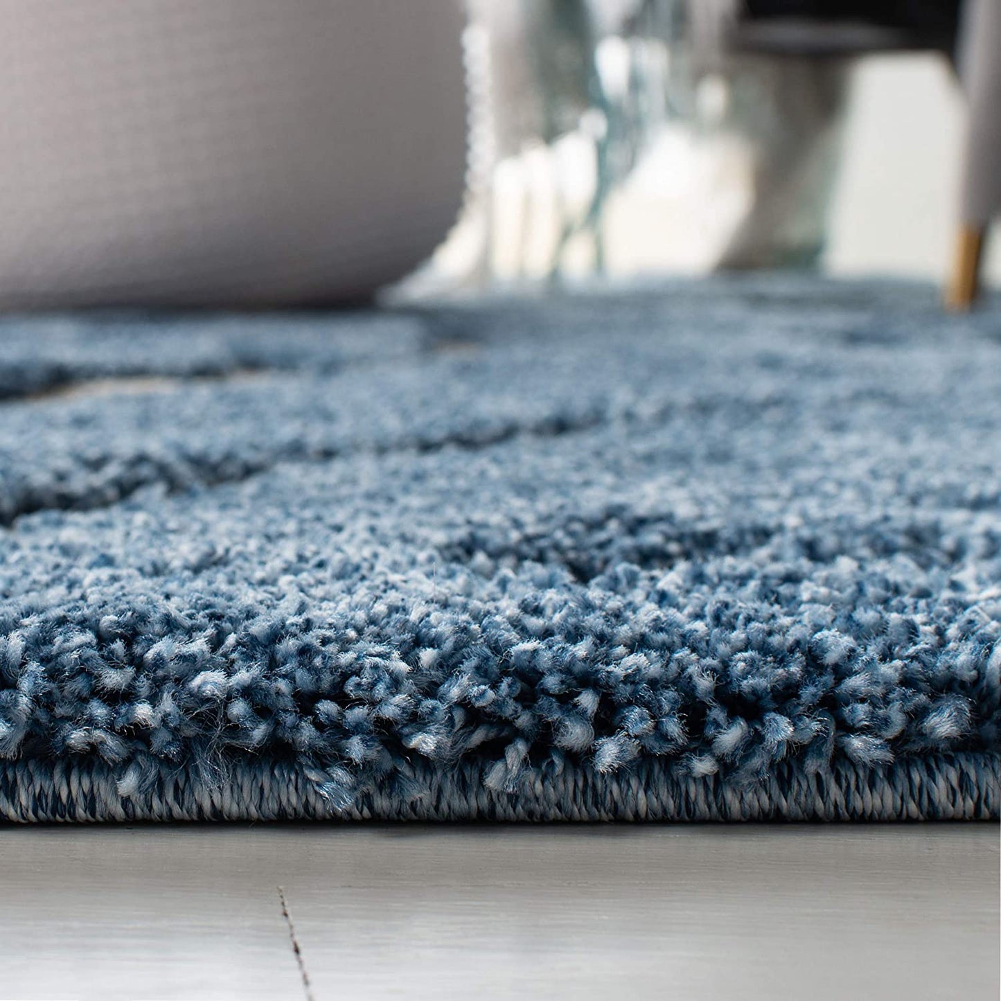 Premium Swirl Thick Plush light Blue/cream Area Shag Rug